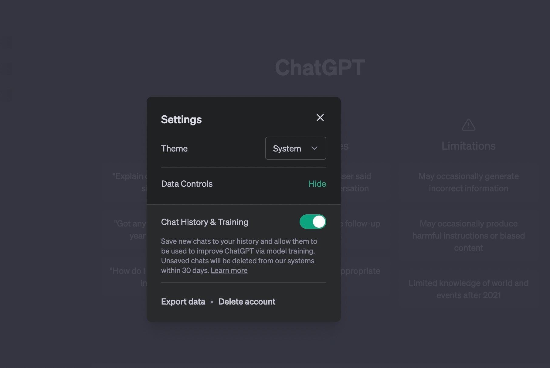 OpenAI added the Chat History &amp; Training setting to ChatGPT in April.