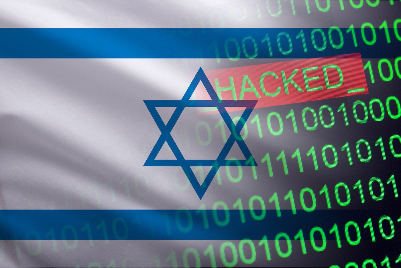 Israel-Flagge mit gehackter Cybersecurity-Kopie im Archivbild.