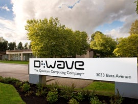 The corporate sign at D-Wave's facility.