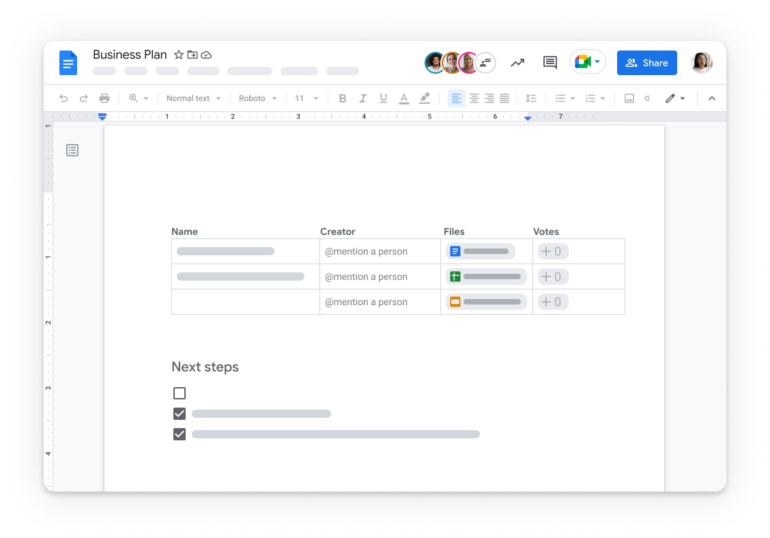 Google Docs example business plan document