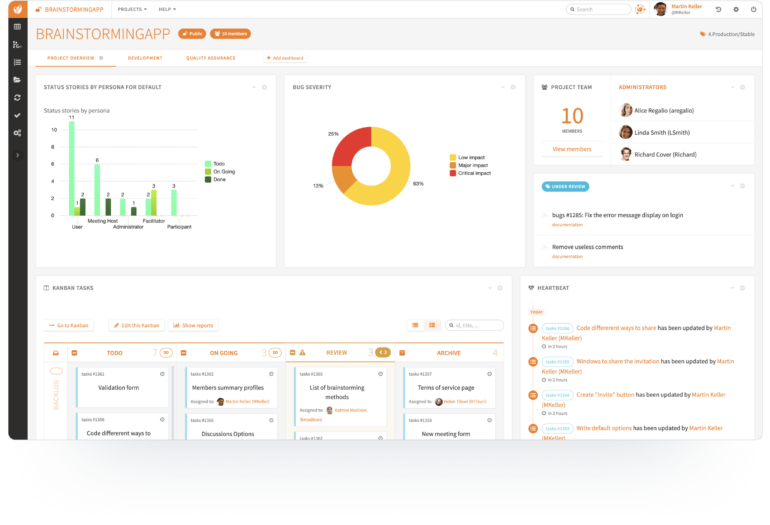 Tuleap Agile project dashboard view.