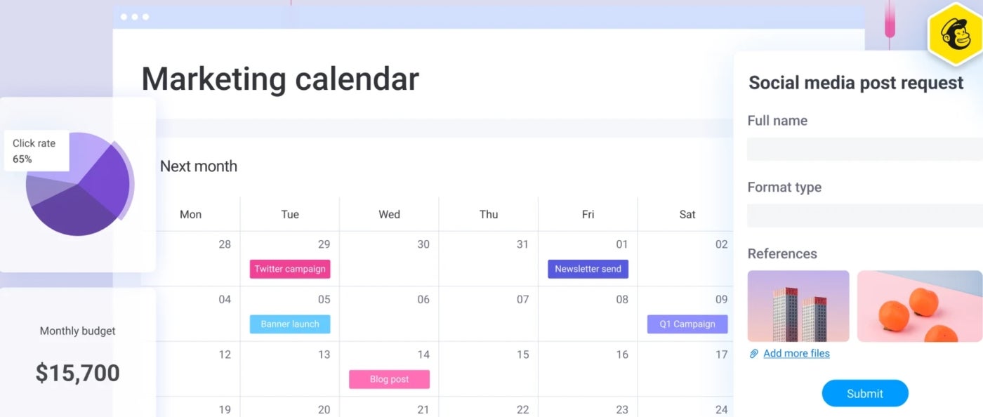 monday work management calendar view of a marketing project