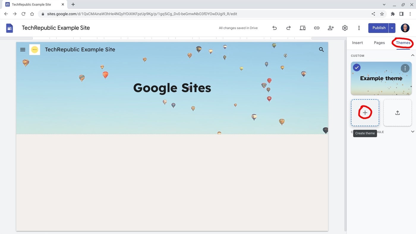 Google Sites custom site theme