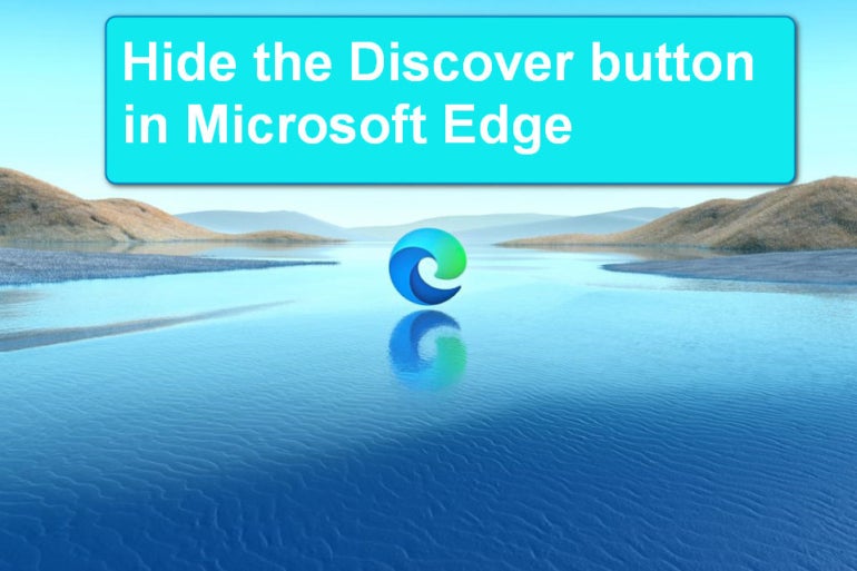 An image with the Microsoft Edge browser logo in the middle and a box above that says "Hide the Discover button in Microsoft Edge."
