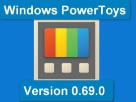 โลโก้ Microsoft Powertoys พร้อมข้อความเวอร์ชัน 0.69.0