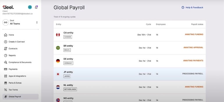 Global payroll dashboard.
