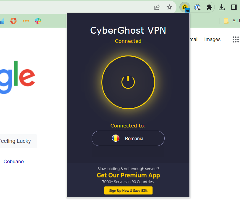 CyberGhost VPN Chrome extension.
