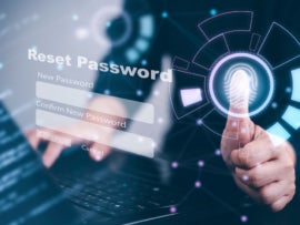 Businessman touch fingers to scan reset password login online concept, cyber security and entering username and password of social media, log in smartphone online bank account, data protection hacker.