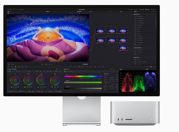 Apple said colorists using DaVinci Resolve on Mac Studio with M2 Ultra will see up to 50% faster video processing than the previous generation.