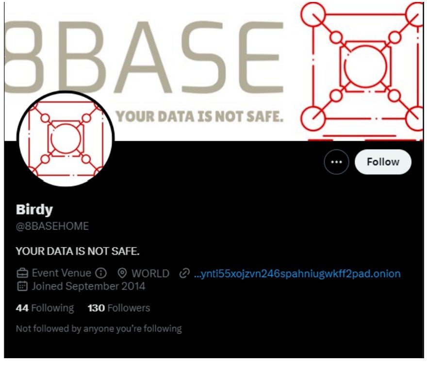 8Base's Twitter profile.