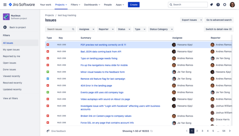 Issue tracking in Jira.
