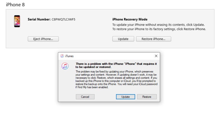 A screenshot of the iPhone recovery screen step to restore your passcode.
