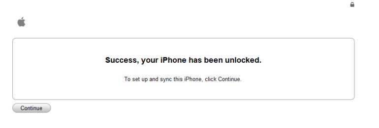 A recovery message from apple stating your iPhone has been successfully unlocked and you may continue to setup and sync the phone.