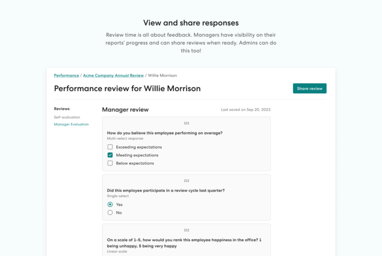 A performance review within Gusto. 