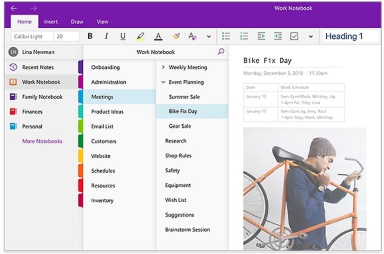 Note-taking interface of OneNote.