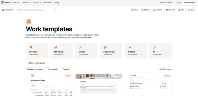 Notion offers a wide range of templates.