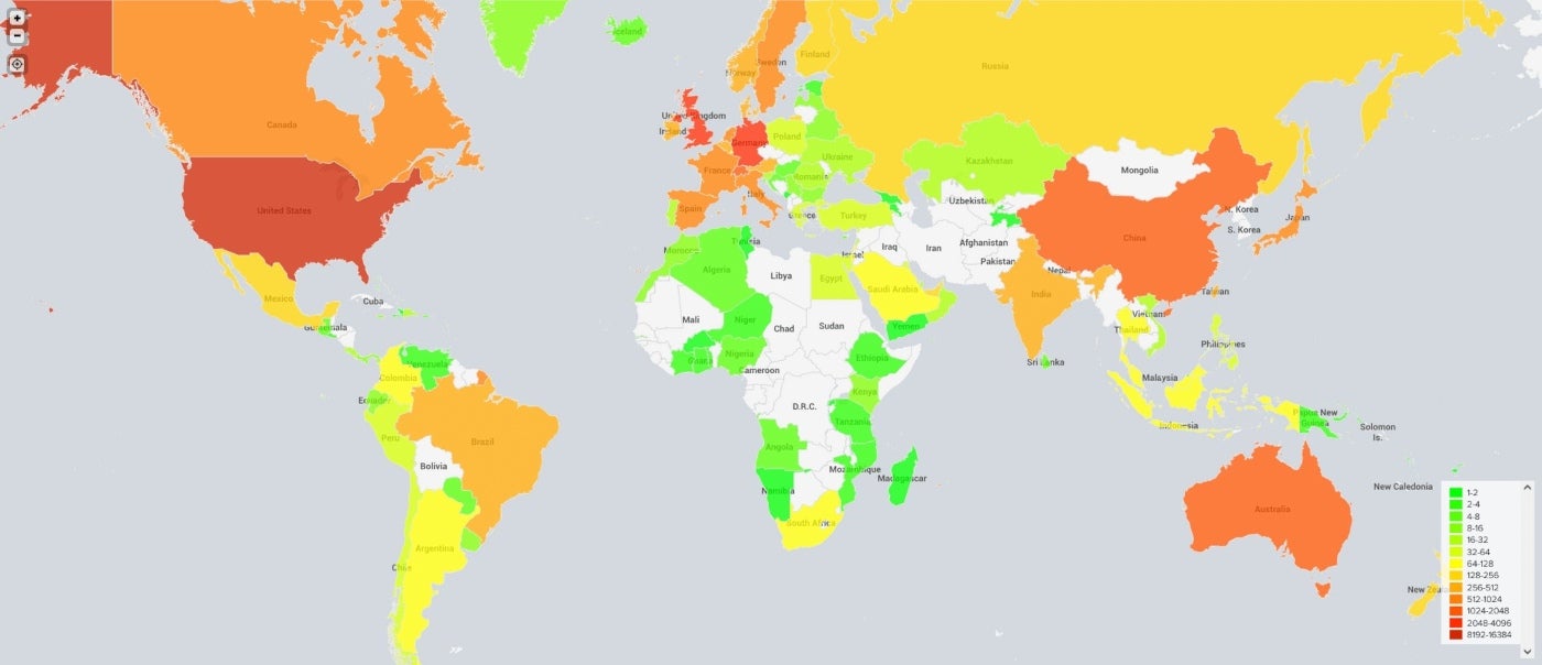 Compromised NetScaler appliances per country.