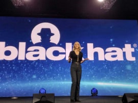 Azaria Labs CEO and founder Maria Markstedter speaks at Black Hat 2023 in Las Vegas on Aug. 10, 2023.