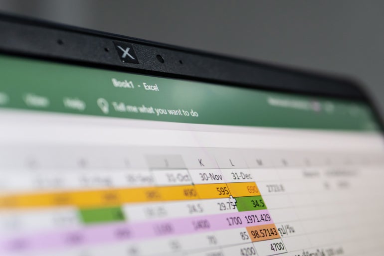 Microsoft Excel spreadsheet program on display screen of a laptop.