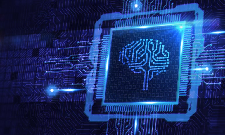 A brain on circuitry representing AI.