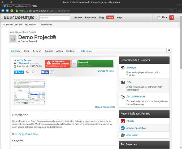 SourceForge repository tool.