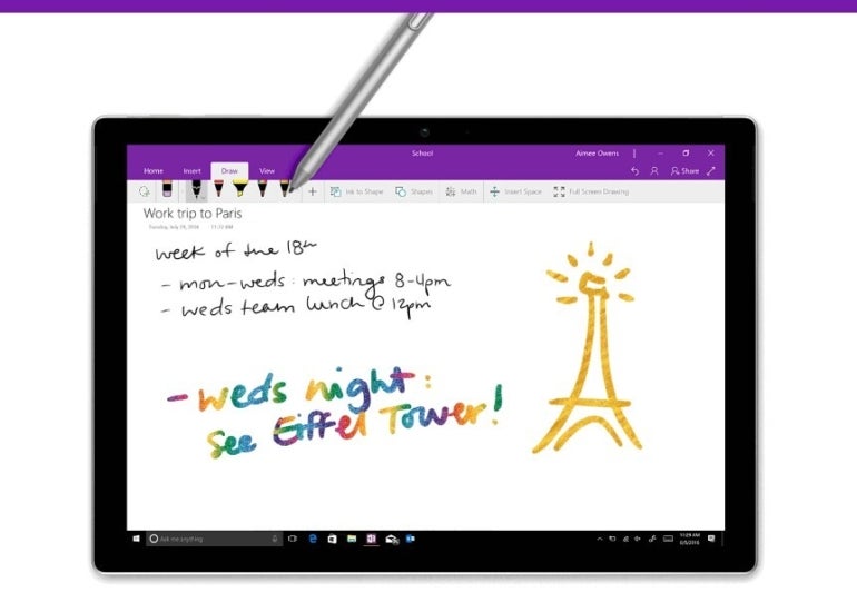 Microsoft OneNote on a tablet.