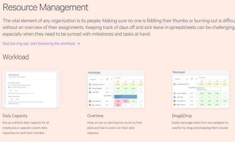 ActiveCollab resource management features.