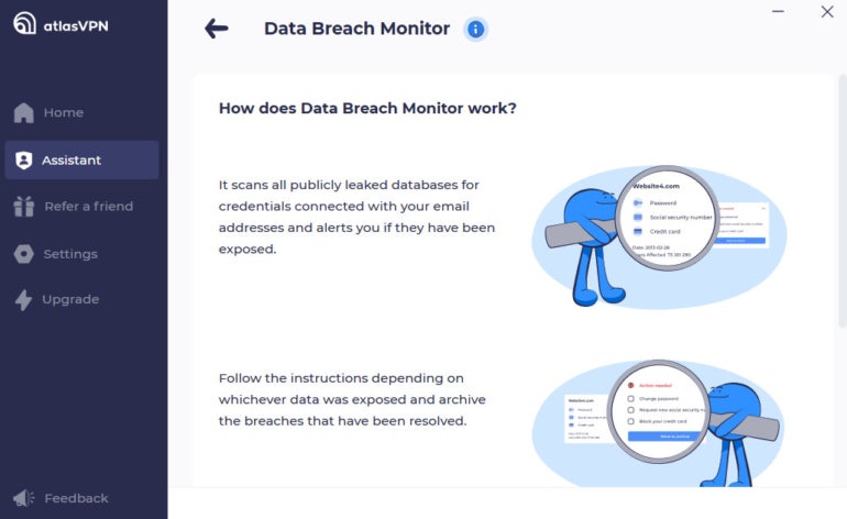 Atlas VPN's Data Breach Monitor service.