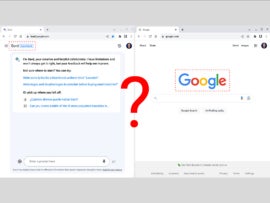 An image of screencapture of both Google Bard and Google Search with a red question mark in the middle.
