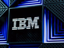 IBM logo on a storage rack in Datacenter.