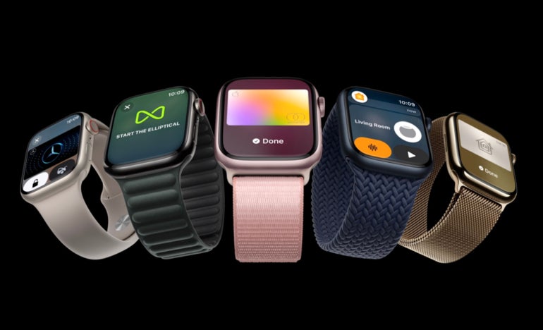 A lineup of Apple Watches Series 9.