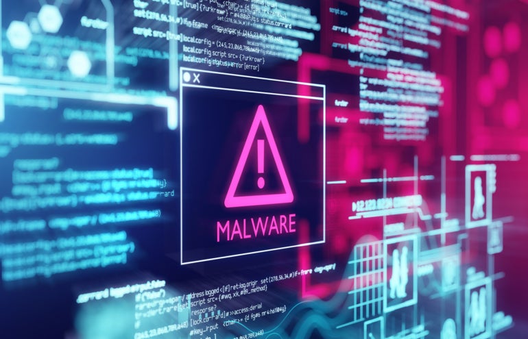 A computer screen with program code warning of a detected malware script program.