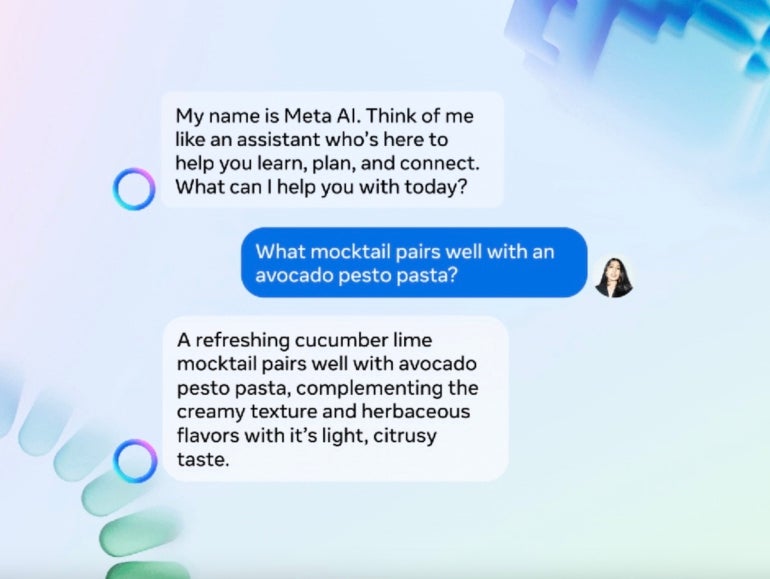 A chat log showing a demonstration of the Meta AI chatbot persona.
