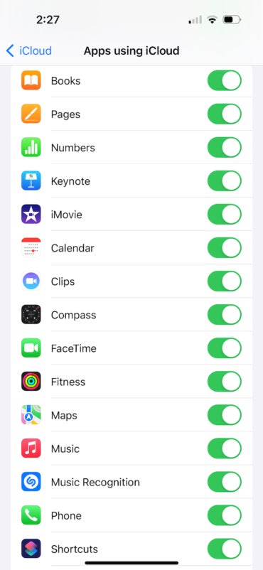 Enable the corresponding radio button or various applications and entries listed within the iPhone's iCloud settings to permit those items to synchronize with your Apple ID and the second iPhone associated with your Apple ID.