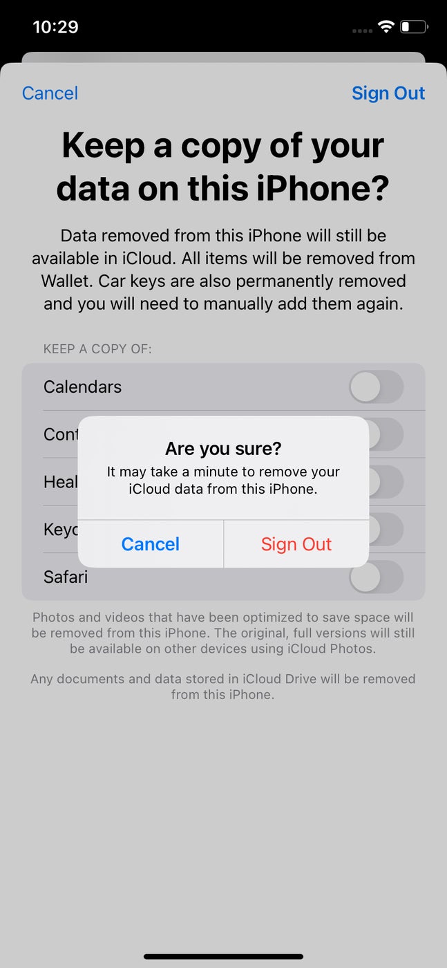 When removing an Apple ID from an iPhone, the iPhone will ask you to confirm you wish to Sign Out. 