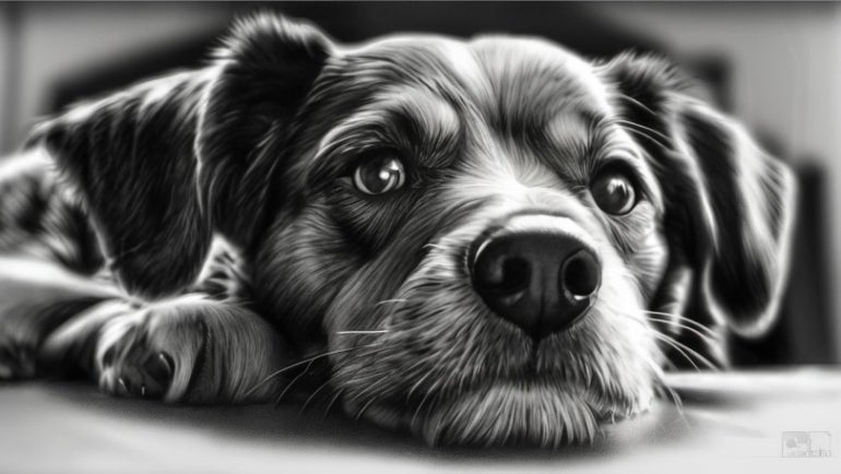 A pencil sketch of a dog.