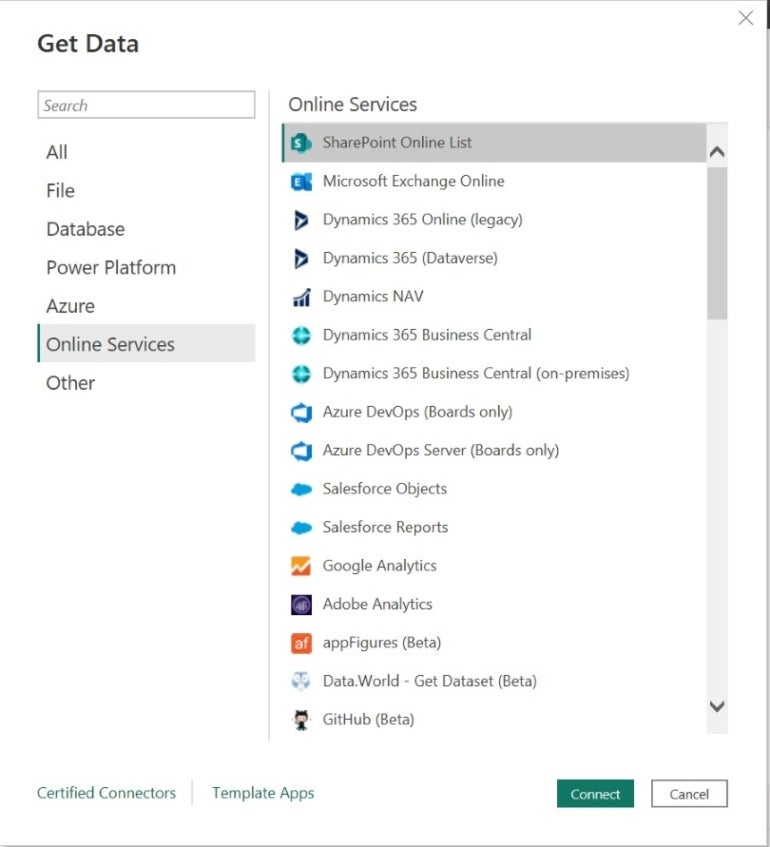 Choose the SharePoint Online List connector.