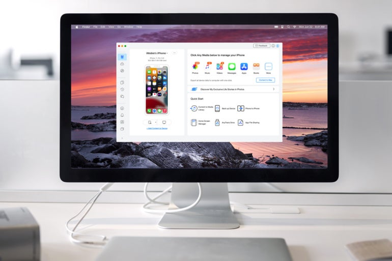 Mac desktop monitor displaying the iOS.