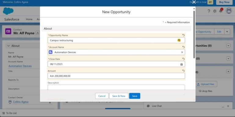 Setting up opportunities in Salesforce.