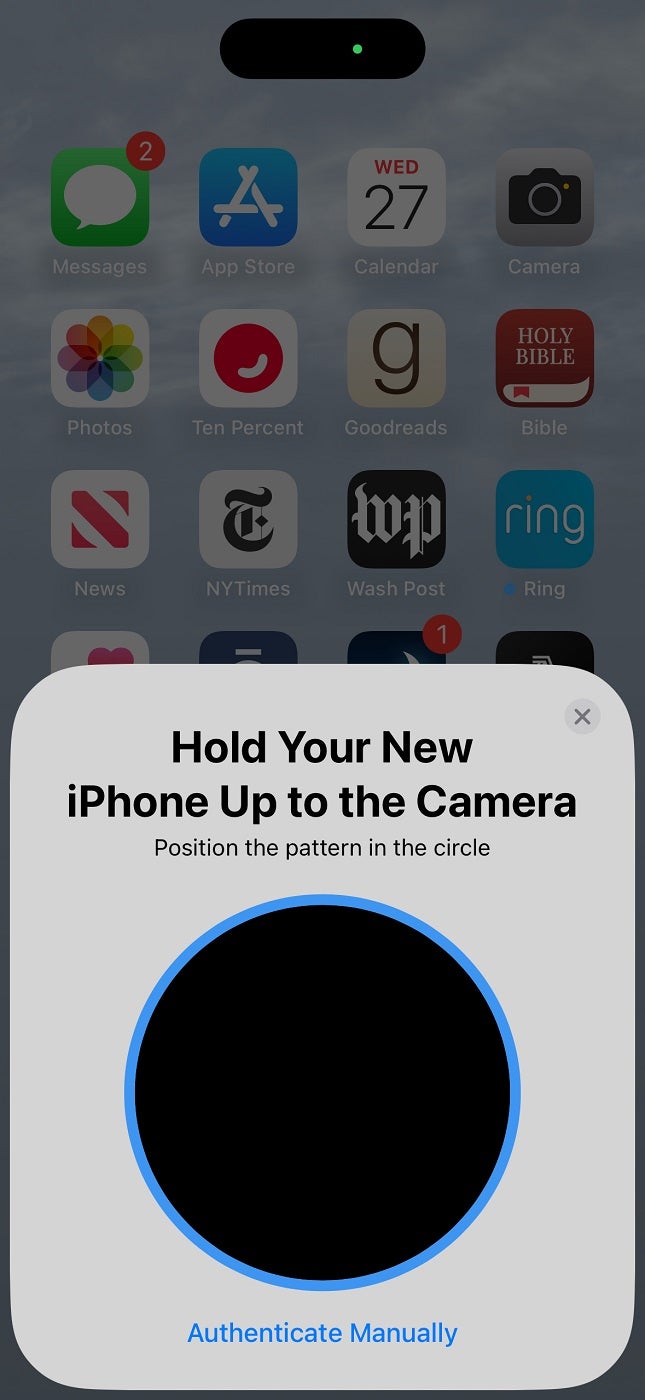 Screenshot when you hold your new phone up.