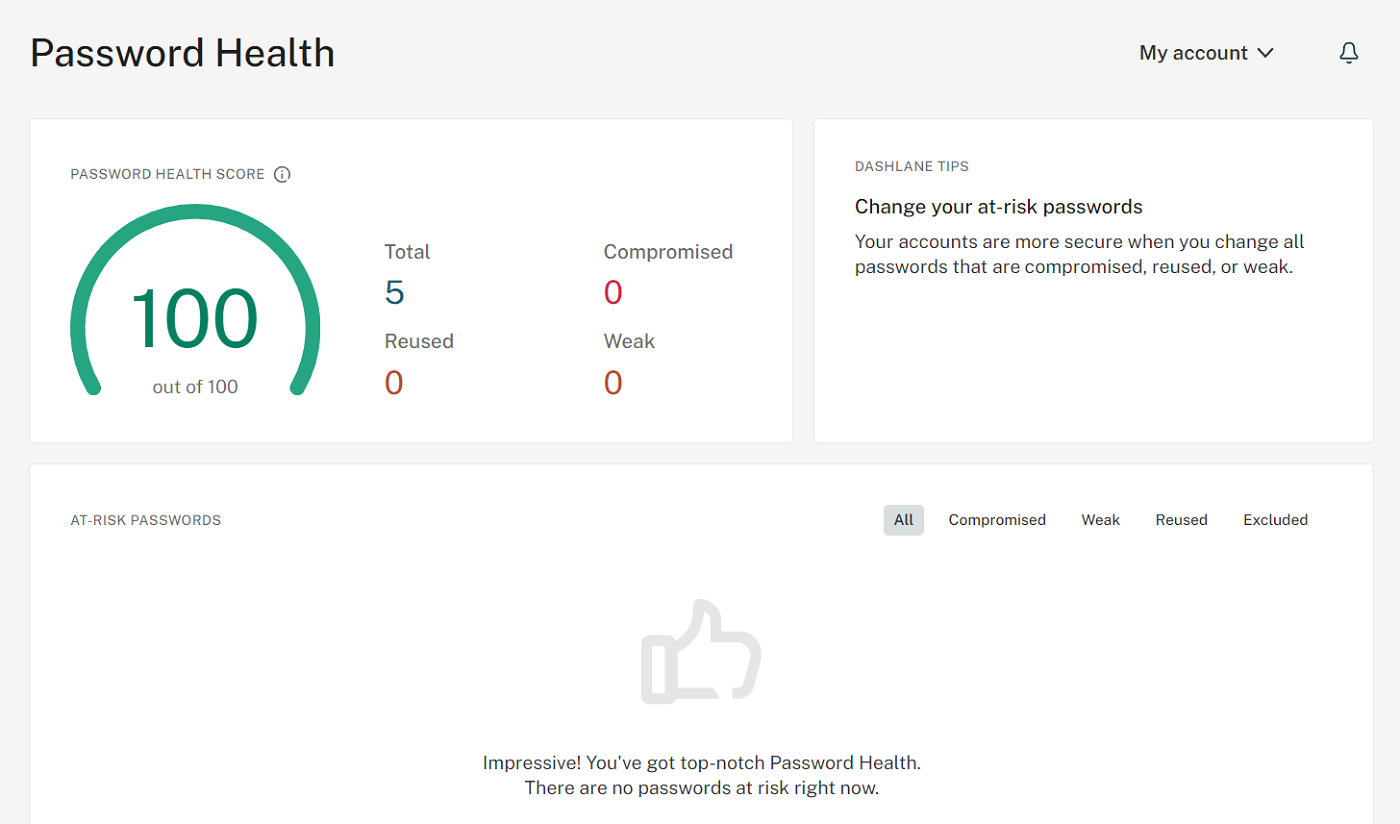 Screenshot of Password Health for Dashlane.