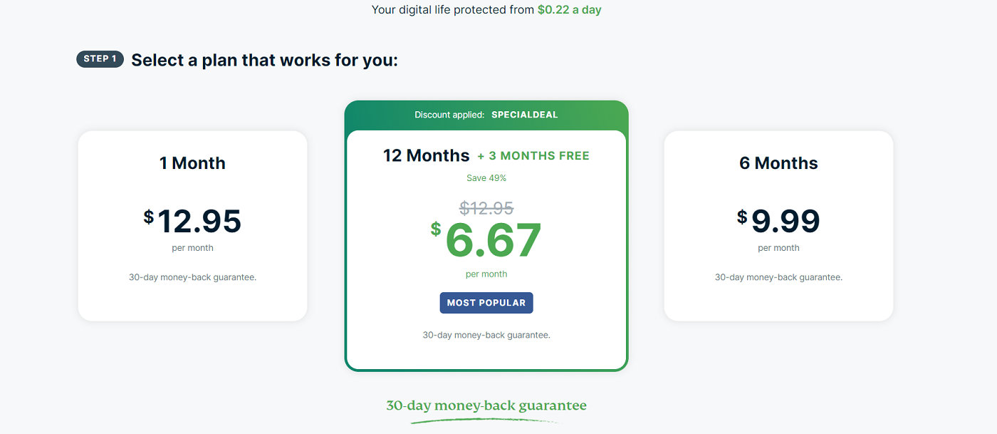 Screenshot of the prices of ExpressVPN