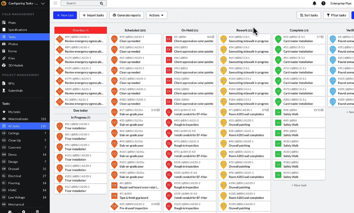 Screenshot of Fieldwire task management.