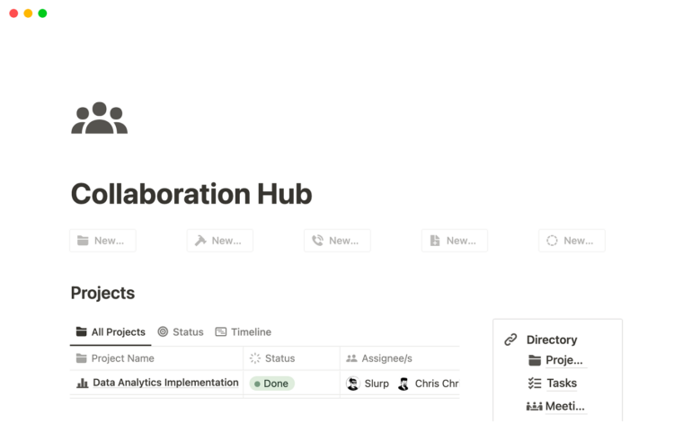 Screenshot of Notion collaboration hub slurp desktop.