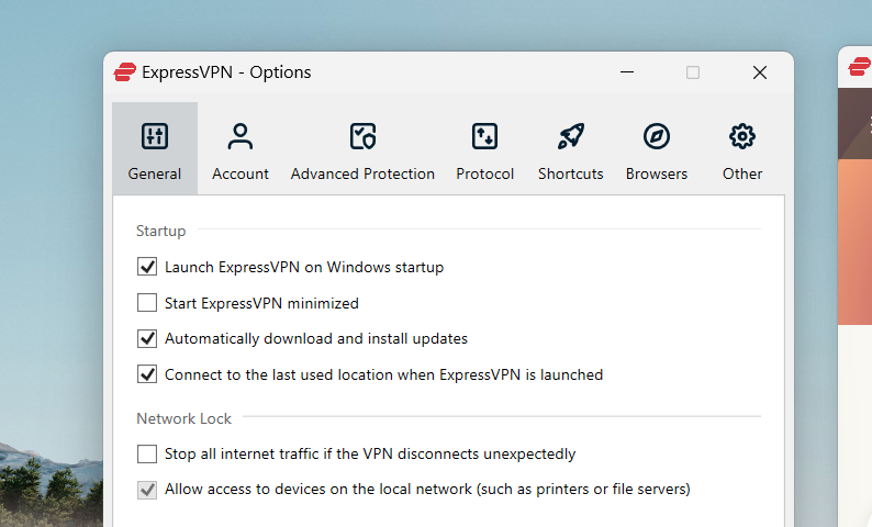 Screenshot of ExpressVPN on Windows startup.