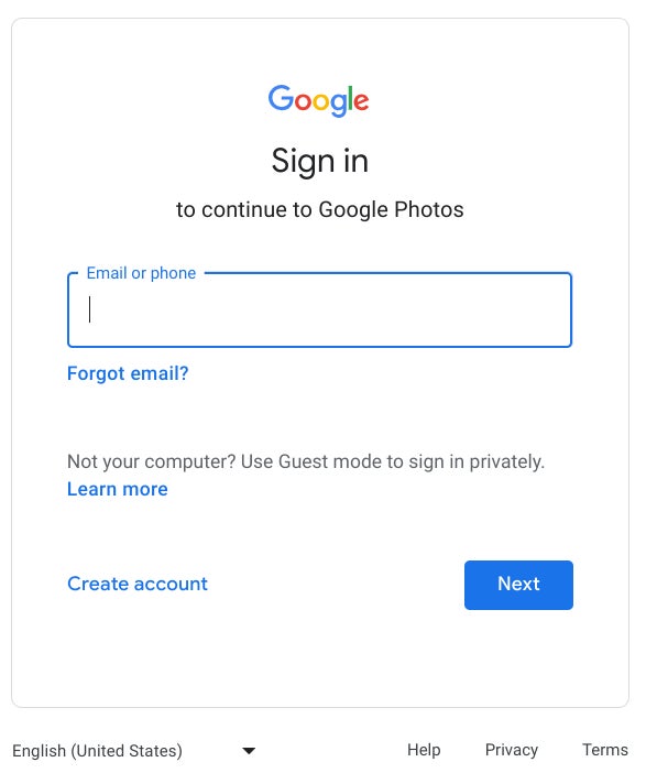 Google Photos sign in.