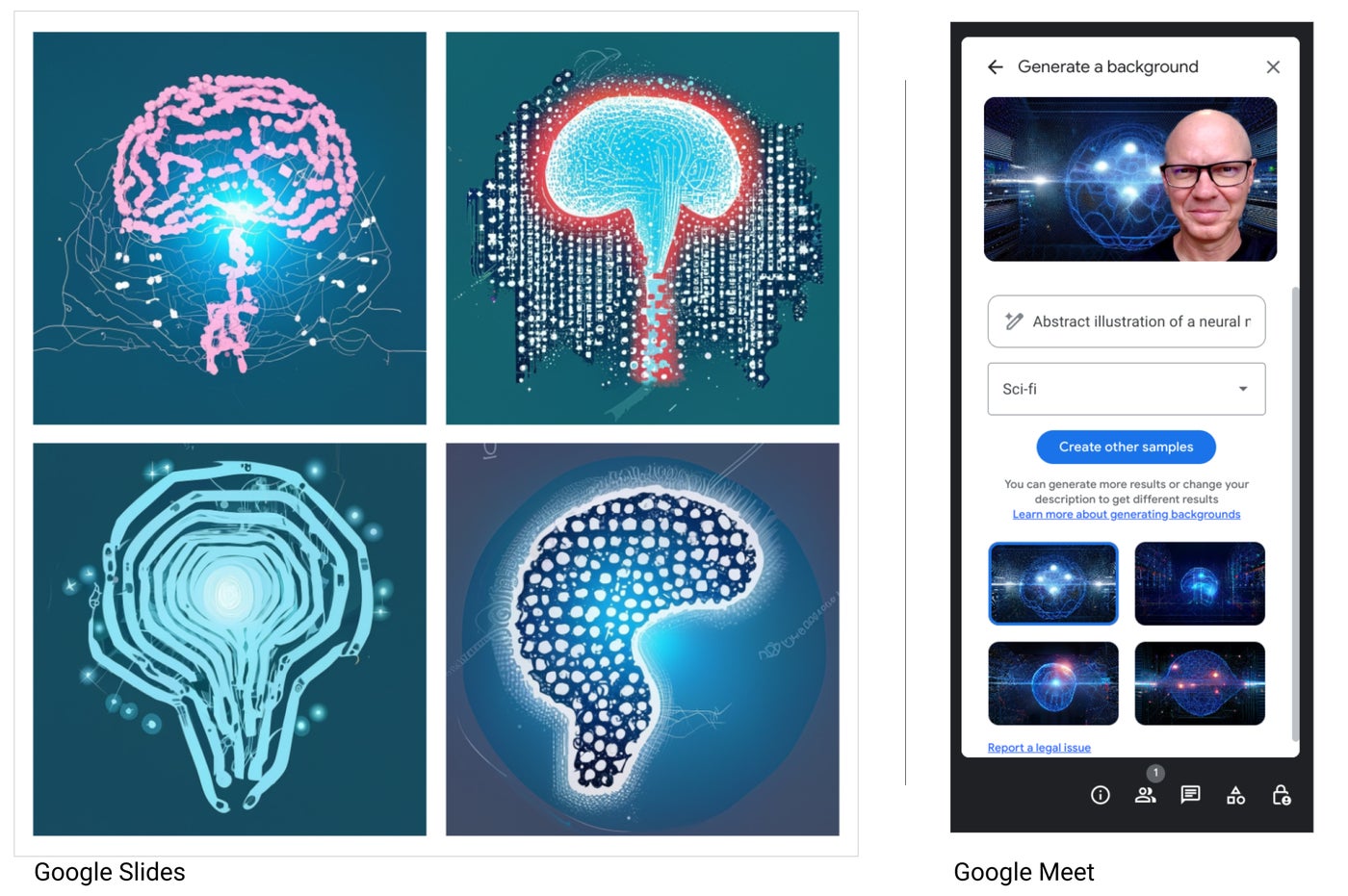 Duet AI generated abstract illustrations for Google Slide and Google Meet.