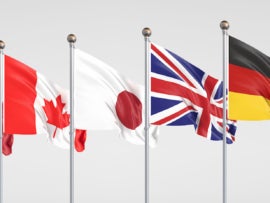 Flags of the G7 countries.