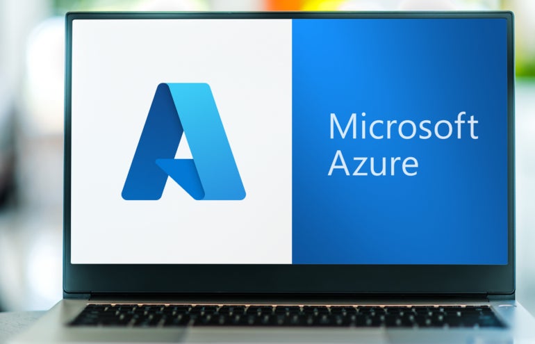 Laptop computer displaying logo of Microsoft Azure.