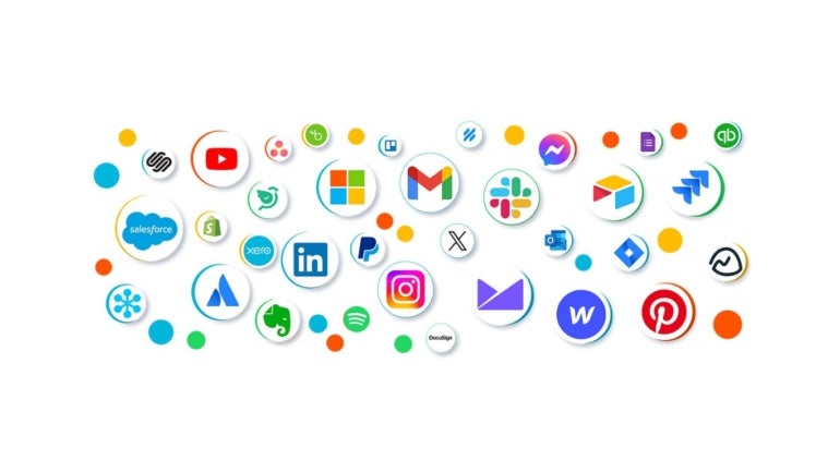 Various icons representing Zoho integration capabilities.